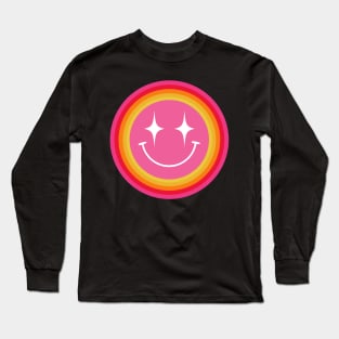 groovy smiley face with a retro circle rainbow Long Sleeve T-Shirt